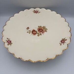 Antique Scalloped Cake Stand Rose Floral Gold Trim Porcelain Pedestal‎ Display